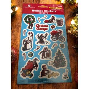 Vintage New Old Stock American Greeting s Stickers Curious George Christmas seal